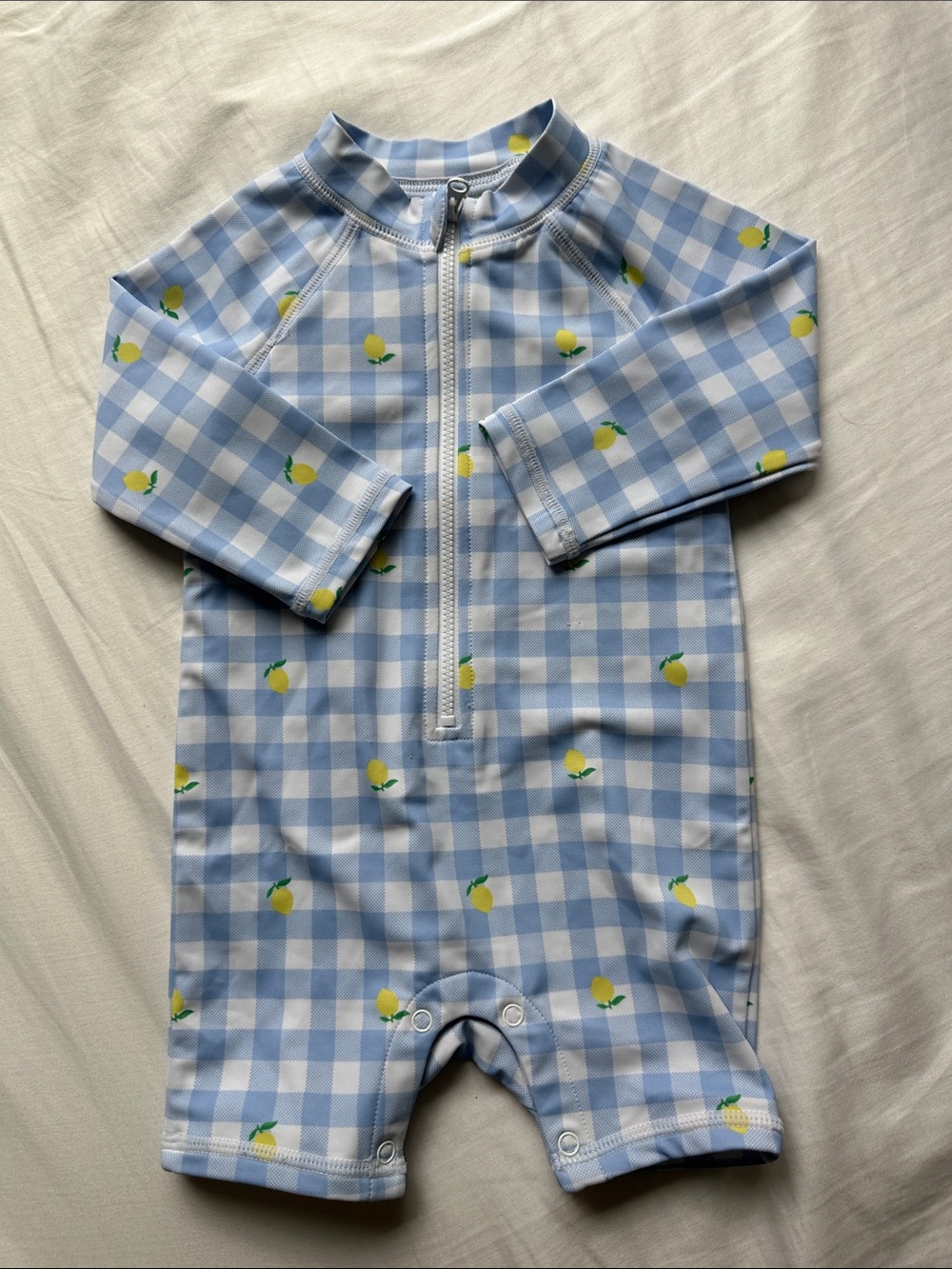 Janie and Jack Baby Blue Gingham Lemon Swim Romper